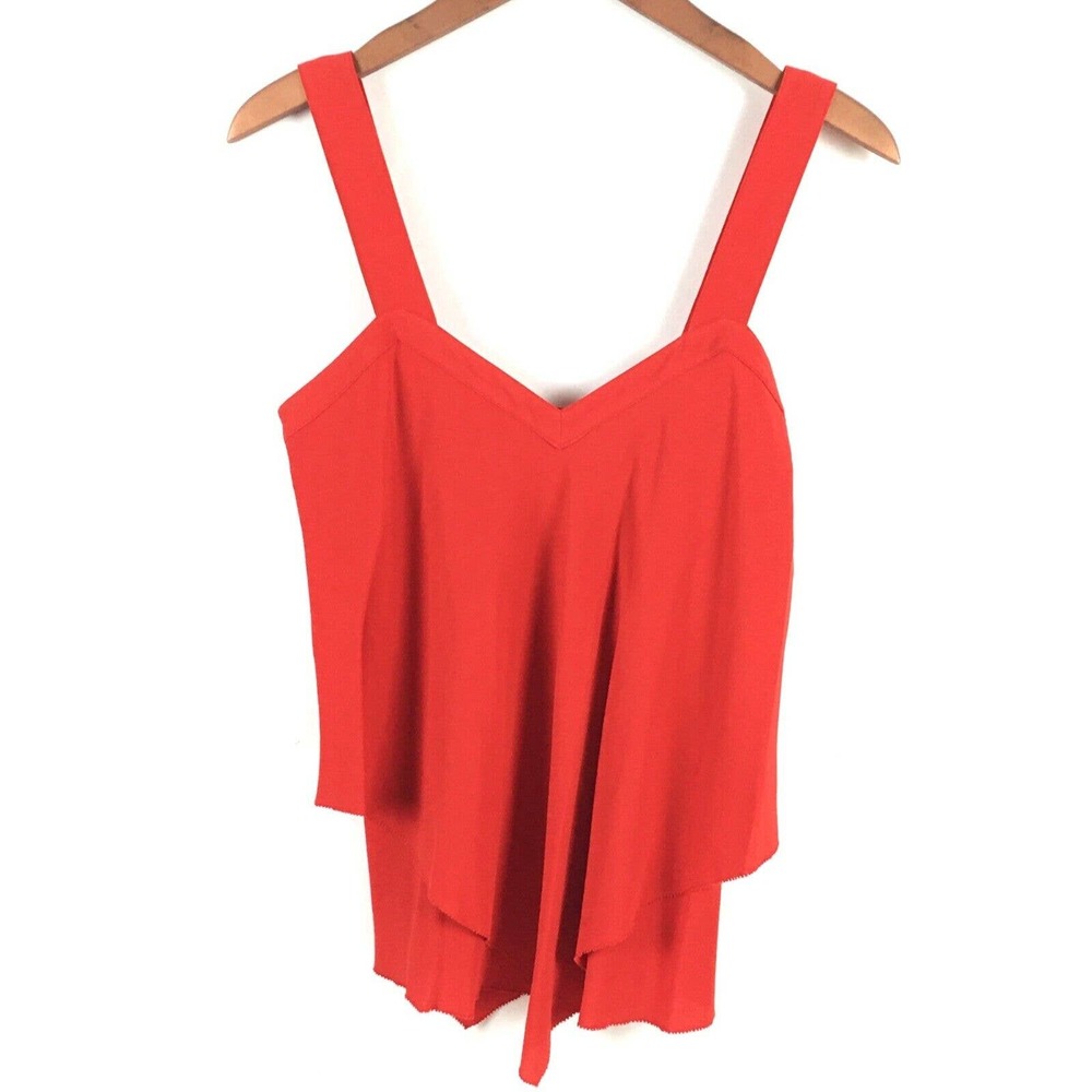 Derek Lam 10 Crosby Top Size 0 Red Orange Sleeveless Button Silk Blouse Flowy